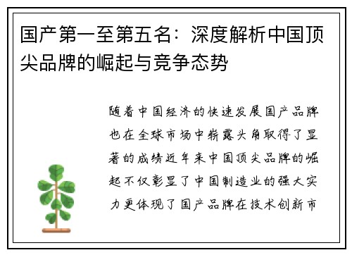 国产第一至第五名：深度解析中国顶尖品牌的崛起与竞争态势